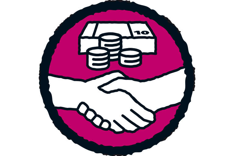 Symbool voor een geld-terug-garantie door middel van een handdruk