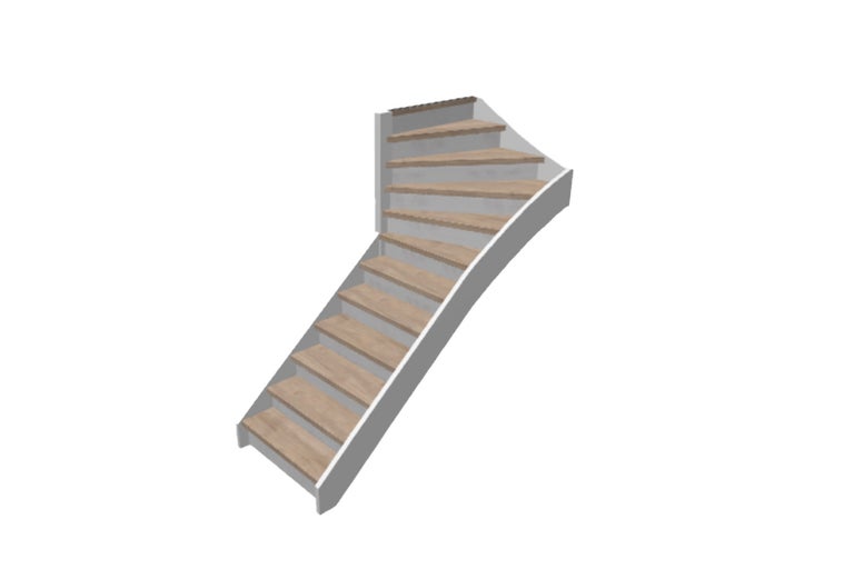 Trap met houten treden en witte leuning