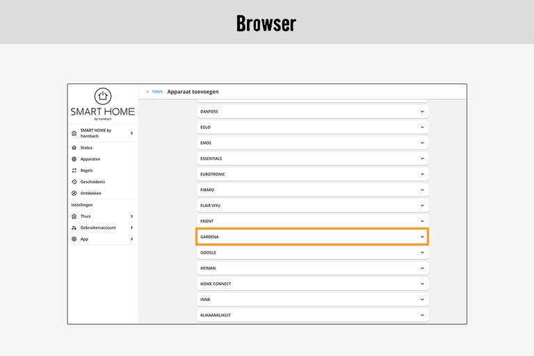 Smart Home App apparaat selectie Gardena