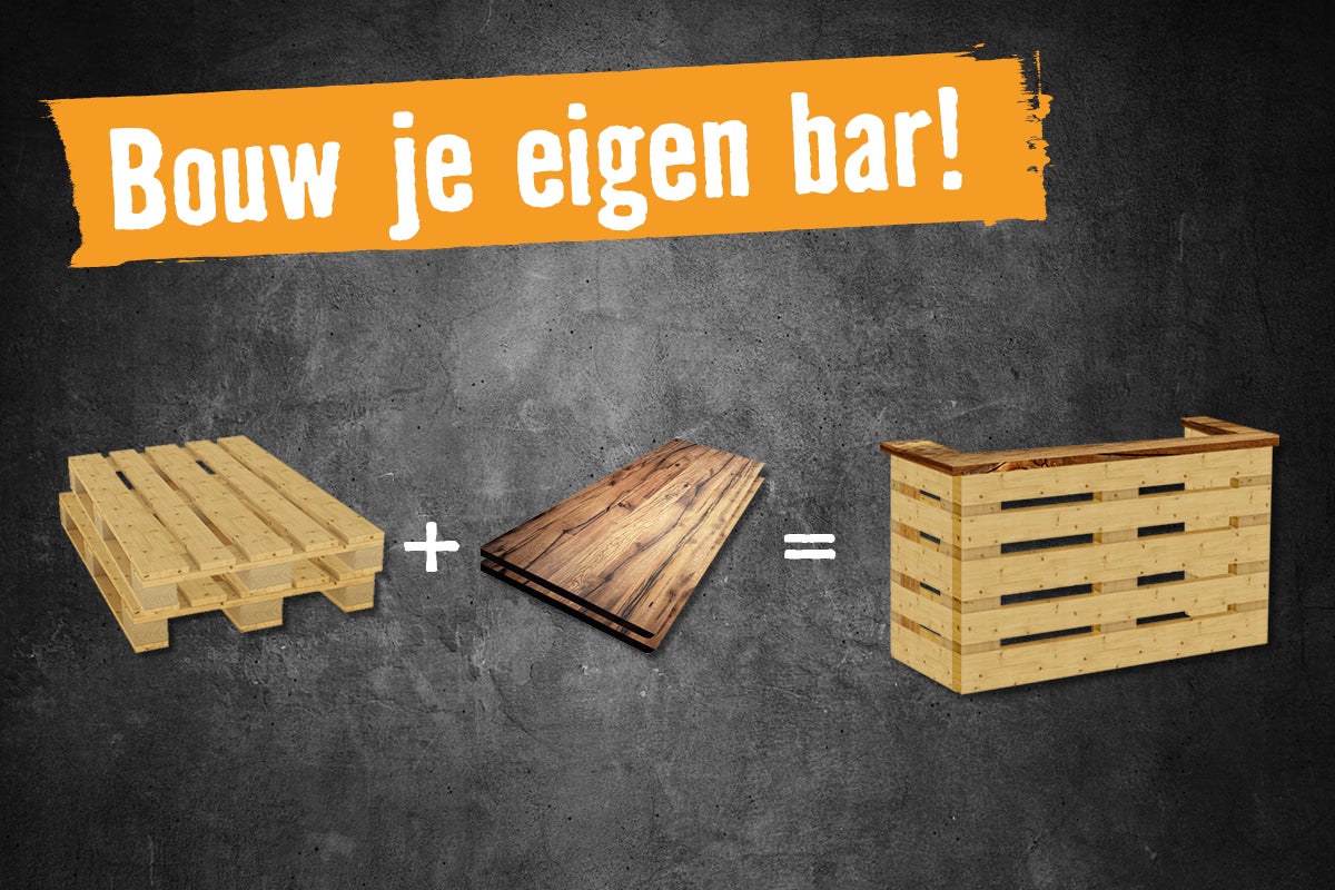 Illustratie voor het bouwen van een bar van houten pallets en houten platen