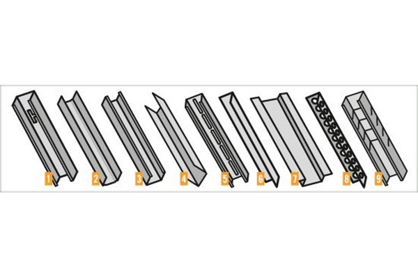 Overzicht van verschillende profielen voor droogbouw