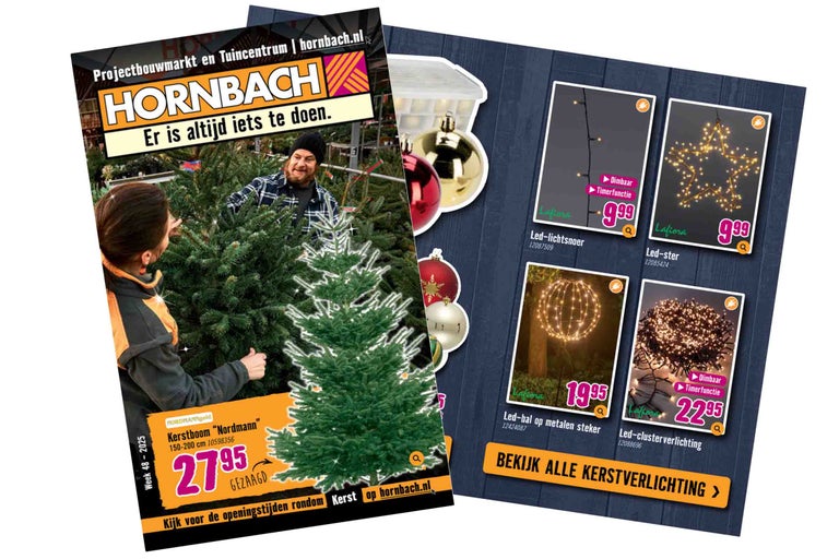 Hornbach reclame met kerstbomen en LED kerstverlichting