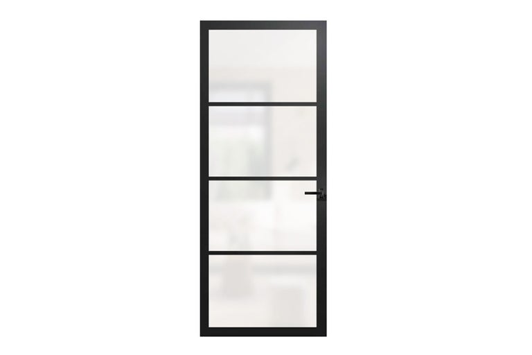 Binnendeur met glazen paneel en zwart frame
