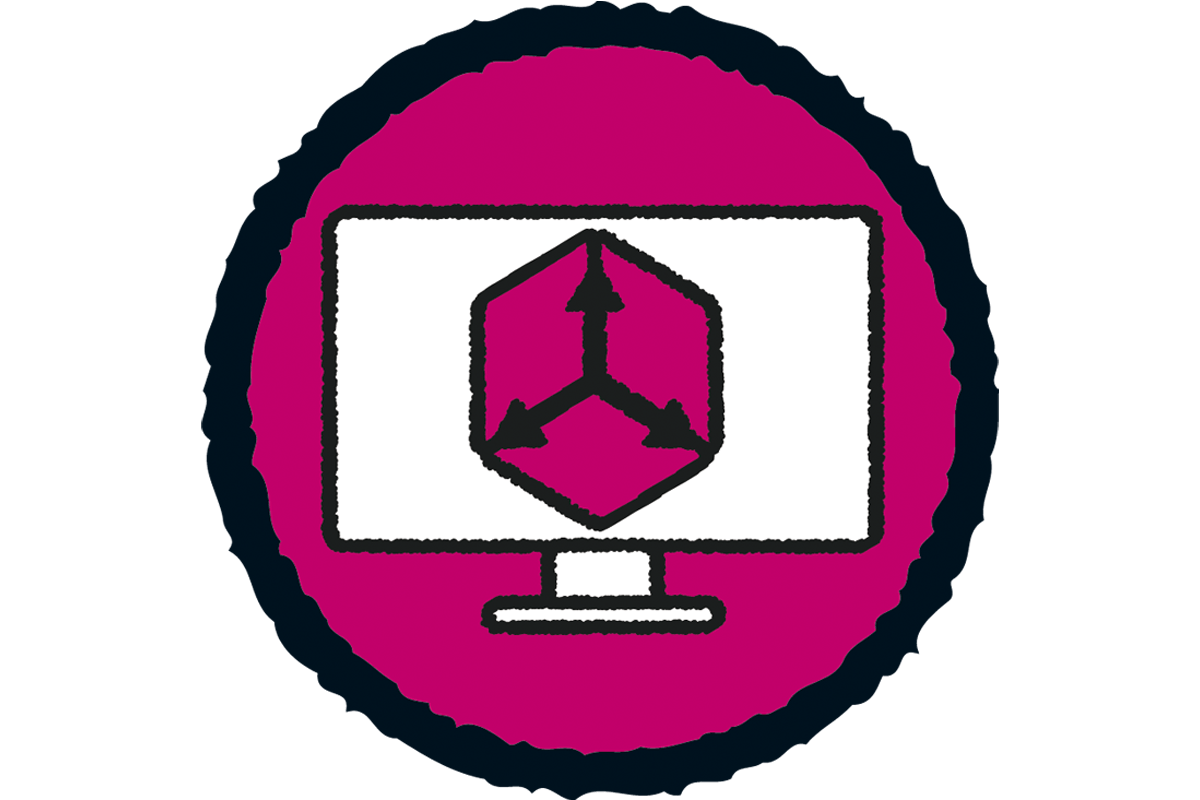 Symbool voor driedimensionale planning op een computerscherm