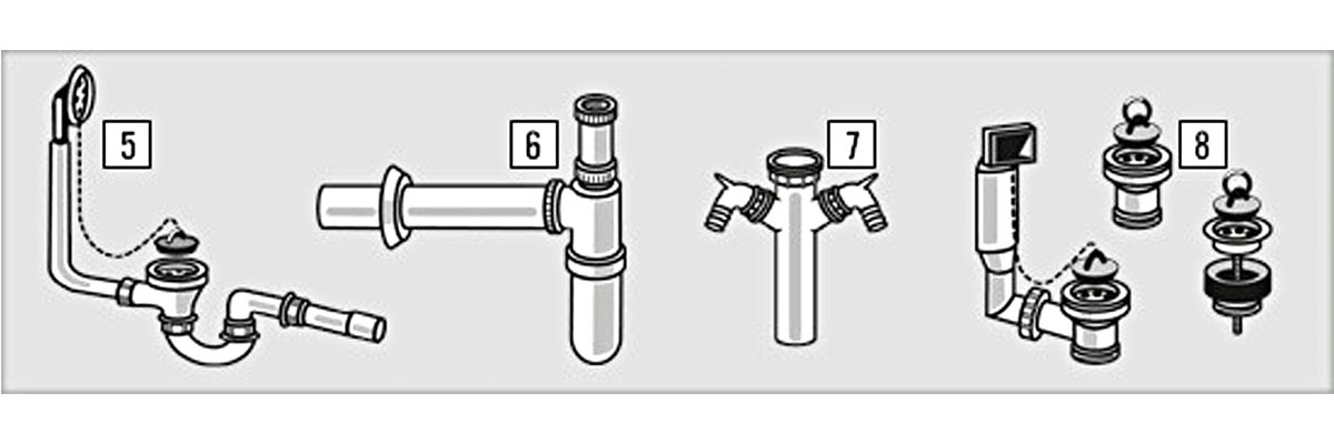 Diverse sifons en afvoergarnituren voor wastafels