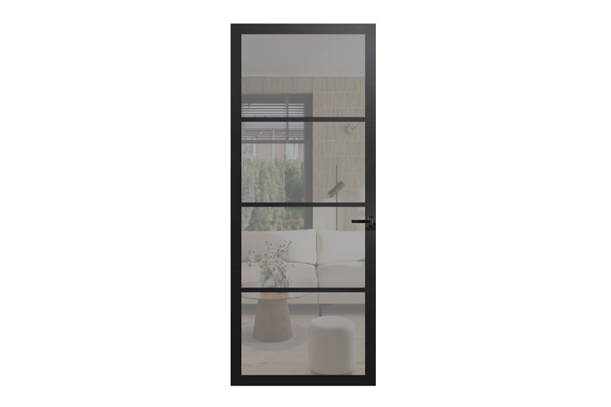 Binnendeur met glazen inzet en zwart frame