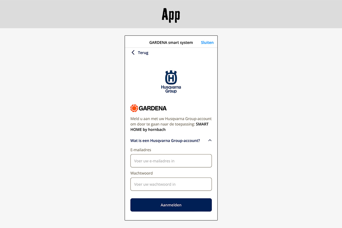 Gardena Smart System app-aanmeldingsscherm