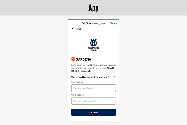 Gardena Smart System app-aanmeldingsscherm