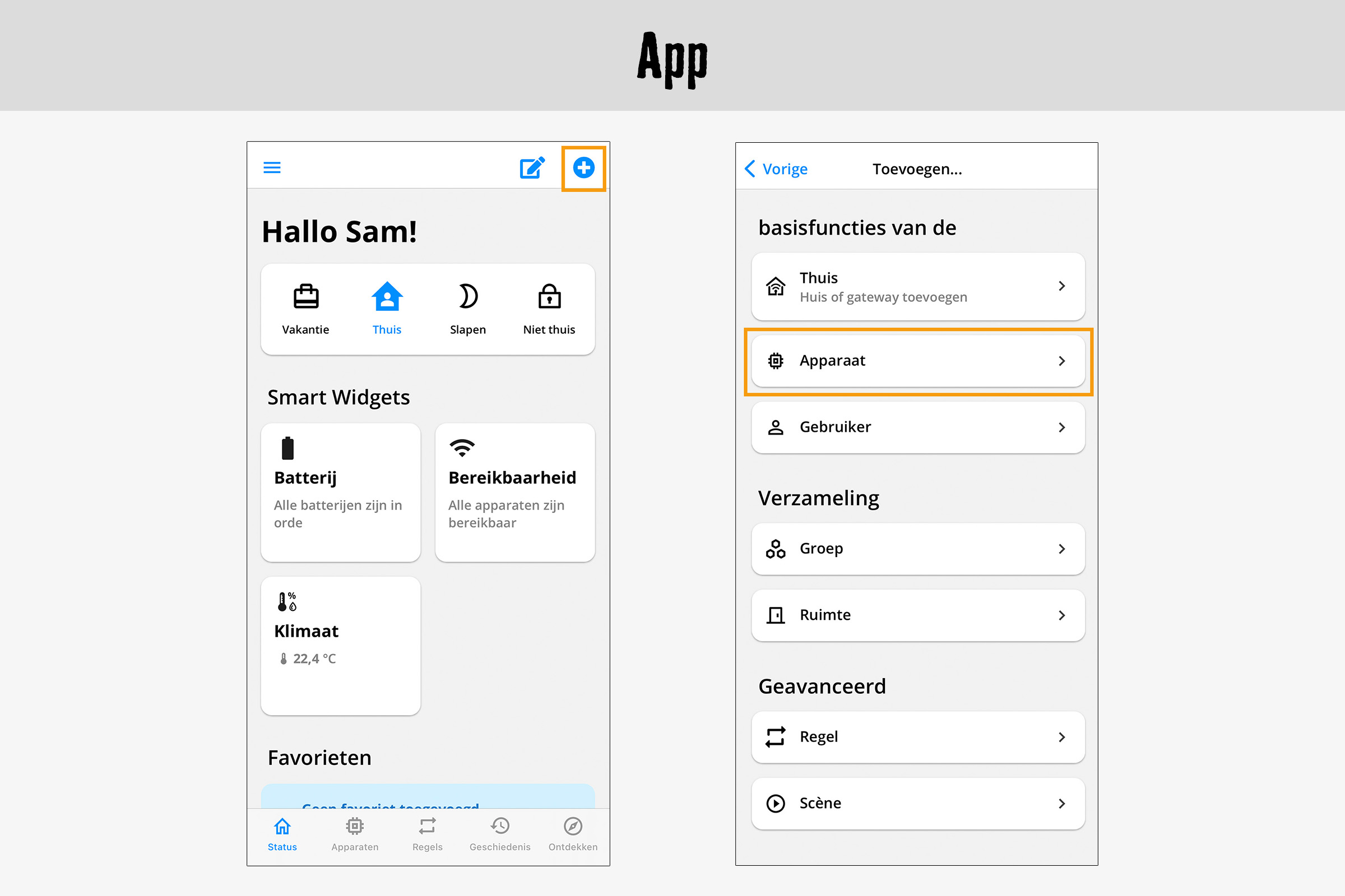 App-weergave voor het bedienen van smarthome-apparaten