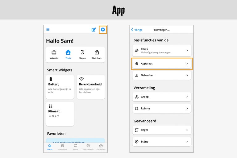 App-weergave voor het bedienen van smarthome-apparaten
