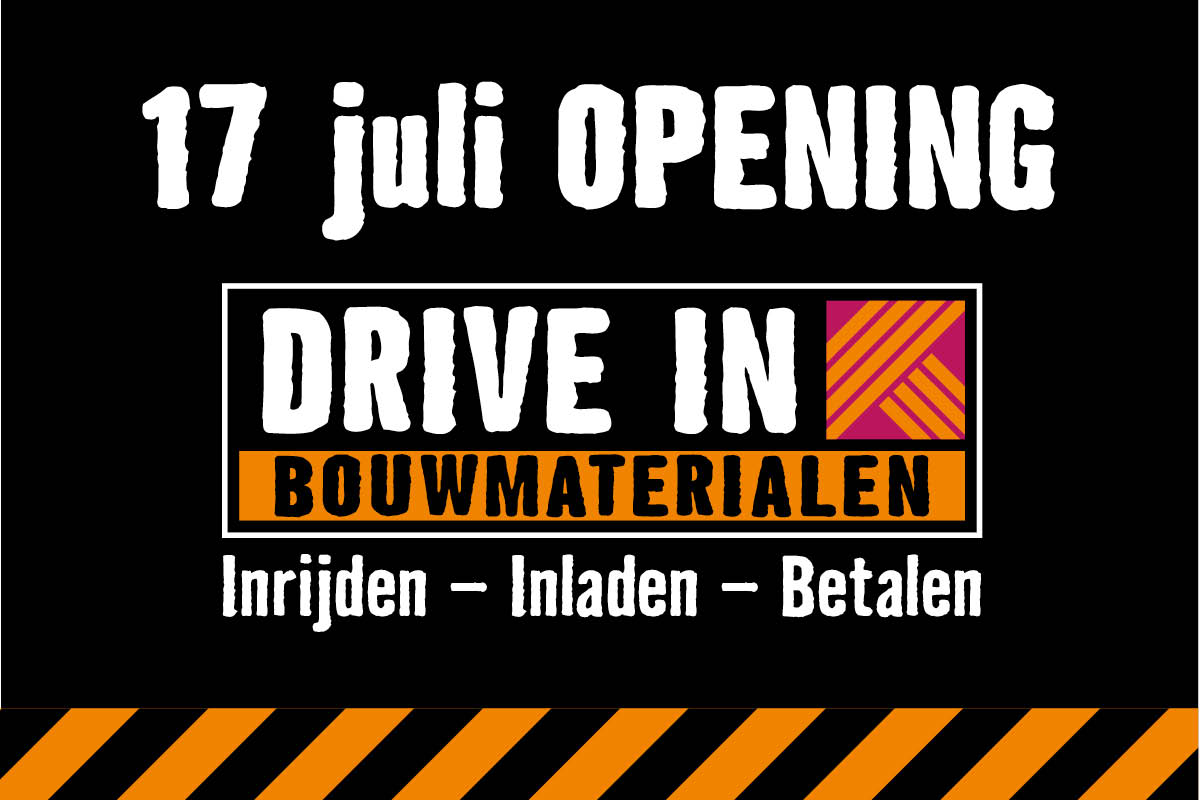 Aankondiging van de opening van de Drive-In bouwmarkt op 17 juli