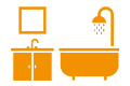 Symbool voor badkameruitrusting met wastafel, spiegel en bad