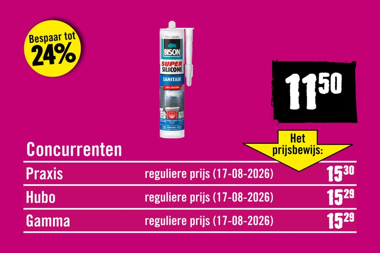 Bison Super Silicone Sanitair koker voor het afdichten van sanitairvoegen in badkamer en keuken