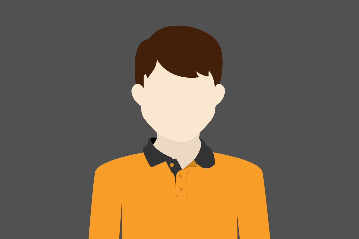 Illustratie van een persoon met bruin haar en een geel poloshirt