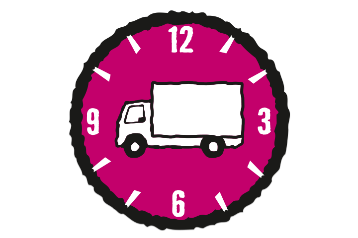 Symbool voor levertijd met klok en vrachtwagen