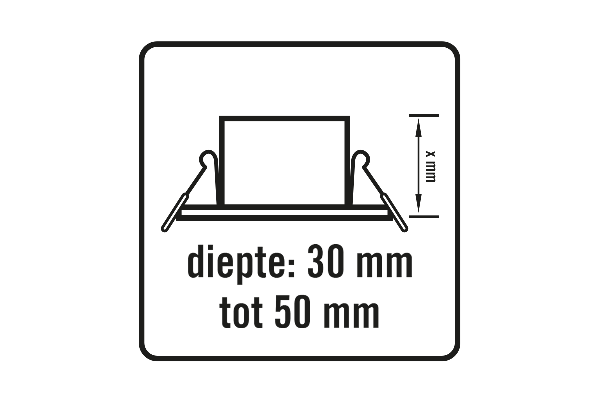 Inbouwdiepte van 30 millimeter tot 50 millimeter.