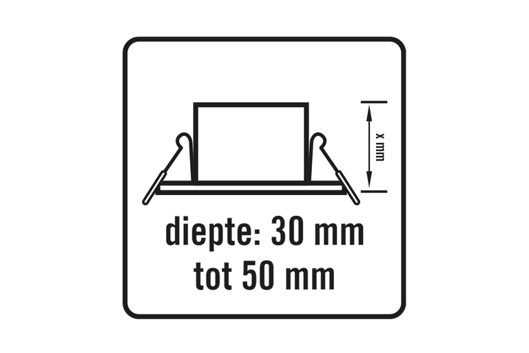 Inbouwdiepte van 30 millimeter tot 50 millimeter.