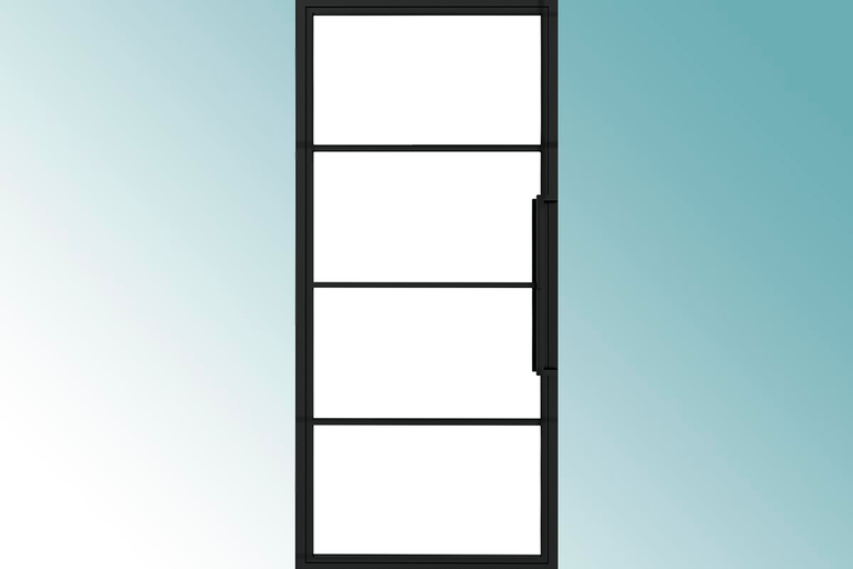 Binnendeur met vier glazen panelen en handgreep