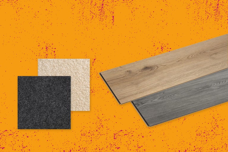 Productafbeelding met tapijttegels en vinyl vloerbedekking.