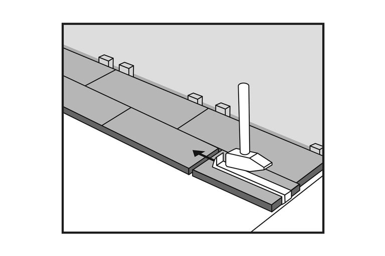 Illustratie van laminaat leggen met hamer en trekijzer