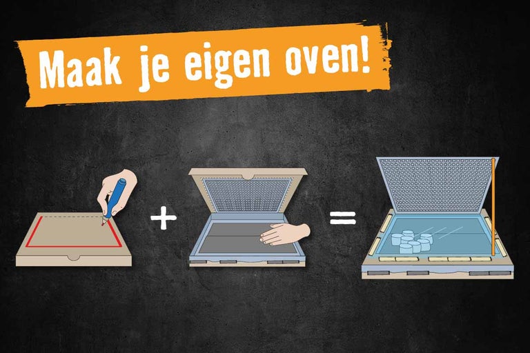 Illustratie van een zelfbouw oven instructie: markering, ovenonderdelen en afgewerkte oven