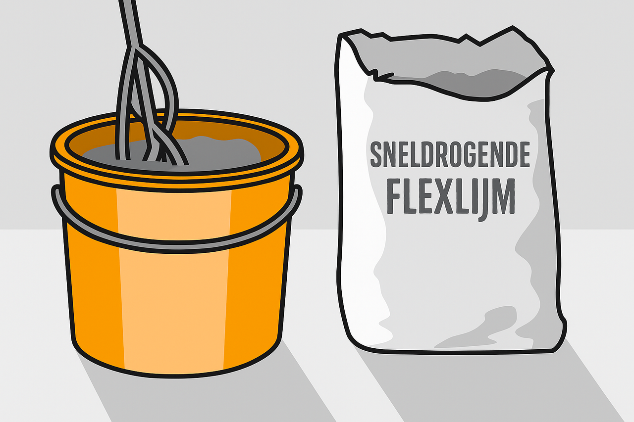 Emmer met gemengde flexlijm en zak sneldrogende flexlijm