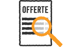 Symbool voor een offerte met een vergrootglas.