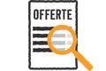 Symbool voor een offerte met een vergrootglas.