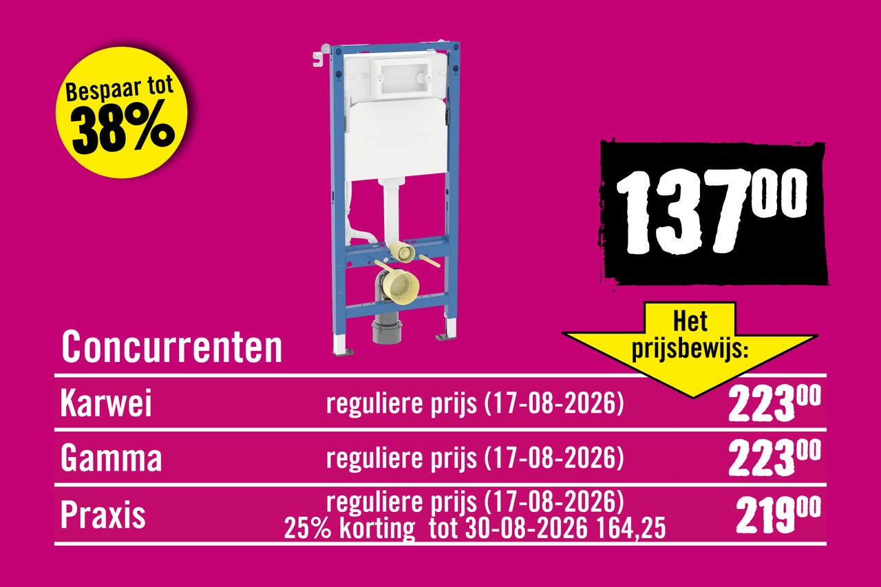 Geberit montageelement voor wandcloset met inbouwreservoir als aanbieding met prijsvergelijking ten opzichte van concurrenten