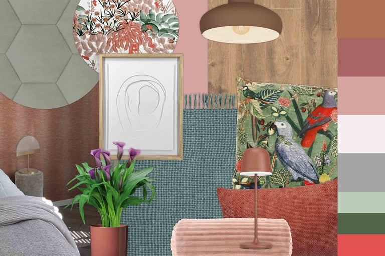 Interieurontwerp met decoratieve elementen, textiel en verlichting