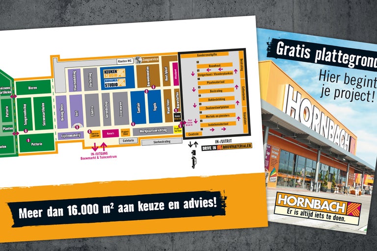 Plattegrond Hornbach bouwmarkt en exterieur