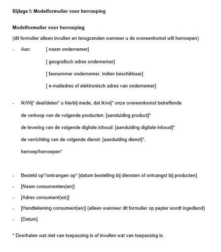 Modelformulier voor herroeping