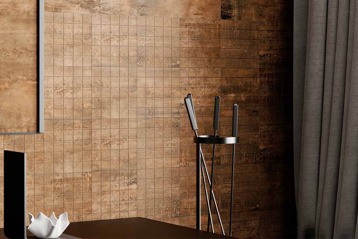 Wanddecoratie met vierkante tegels in mozaïeklook