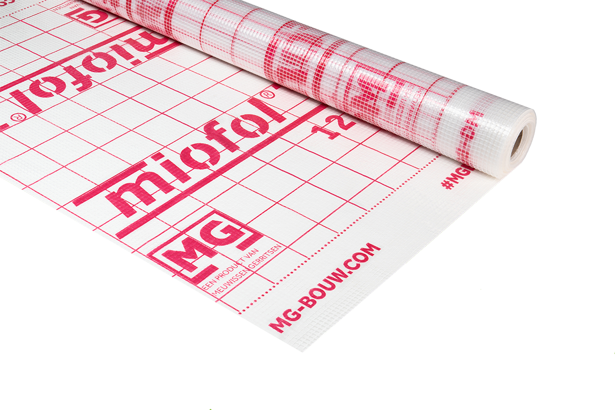Miofol folie op rol met rood rasterpatroon