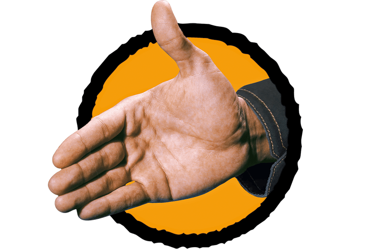 Open hand uit mouw voor een handdruk