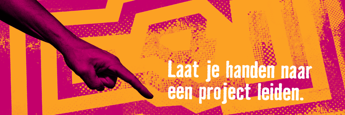 Een hand wijst naar de tekst: Laat je handen je naar een project leiden.