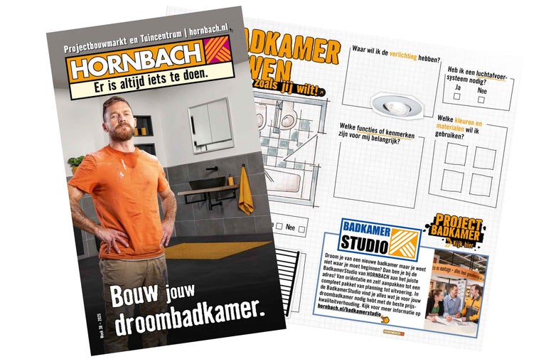 Hornbach reclame voor de Badkamer Studio met de slogan: Bouw jouw droombadkamer.