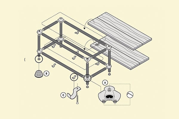 Diagram van de montage van een rekkensysteem