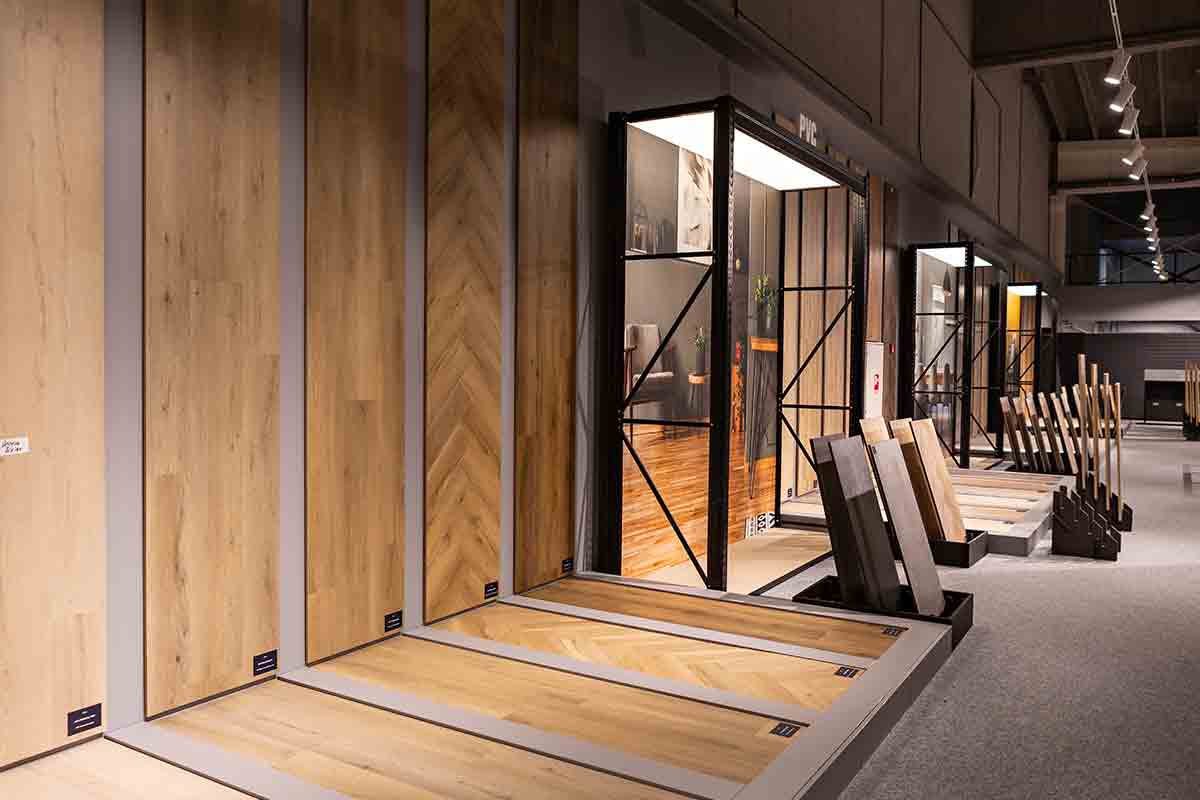 Showroom van vloerbedekkingen in de Hornbach vestiging.
