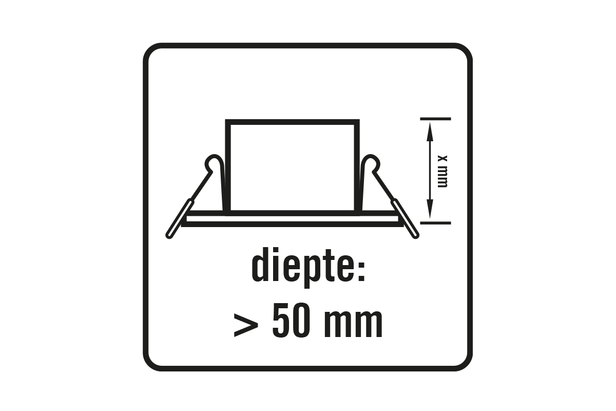 Symbool voor inbouwdiepte groter dan 50 millimeter