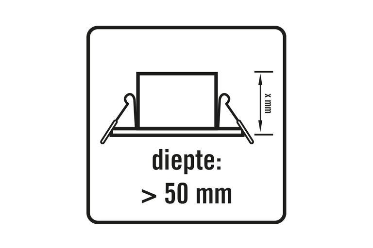 Symbool voor inbouwdiepte groter dan 50 millimeter