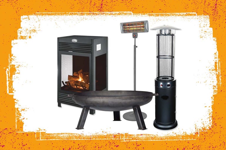 Afbeelding van een terrasverwarmer, vuurschaal, infraroodverwarming en een terrasheater voor buiten.