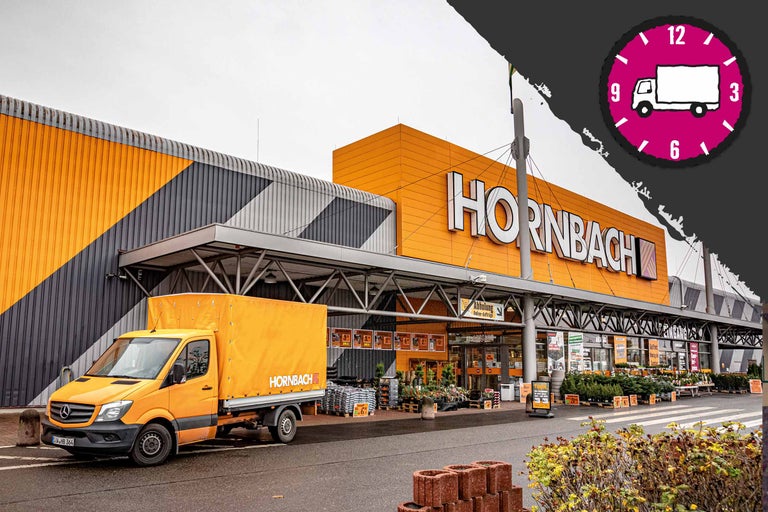 Hornbach bouwmarkt gevel met bestelwagen en logo