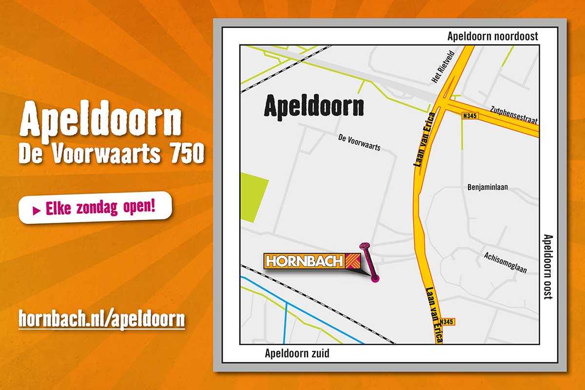 Routekaart naar Hornbach bouwmarkt Apeldoorn, adres De Voorwaarts 750