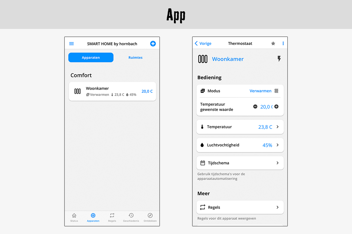 Hornbach Smart Home App voor het regelen van de kamertemperatuur