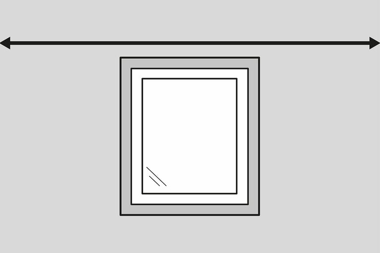 Illustratie van een raam met meetpijl om de raambreedte te bepalen