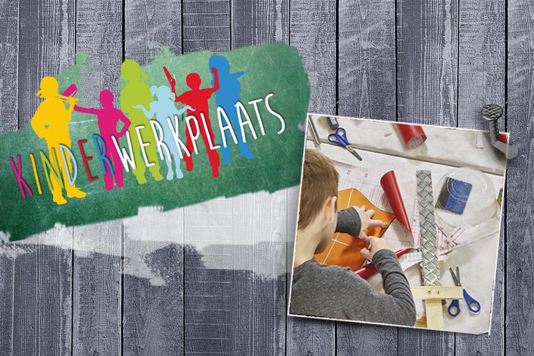 Illustratie van een kinderwerkplaats met ambachtelijke benodigdheden.