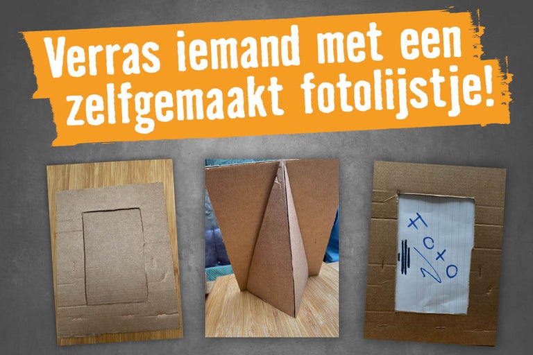 Drie zelfgemaakte fotolijsten van karton