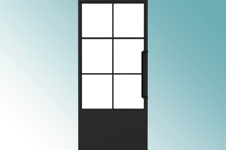 Zwarte binnendeur met glas en handgreep