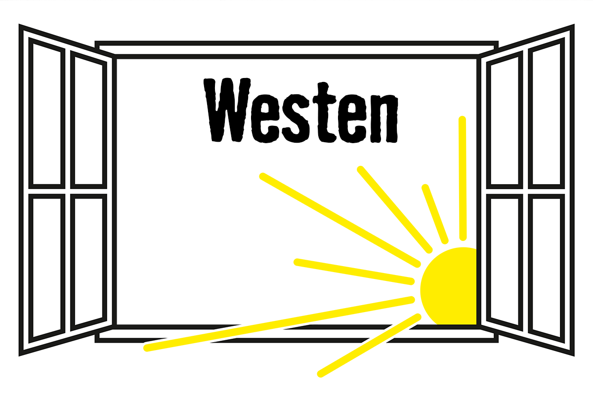 Westen belettering met venster en zon symbool